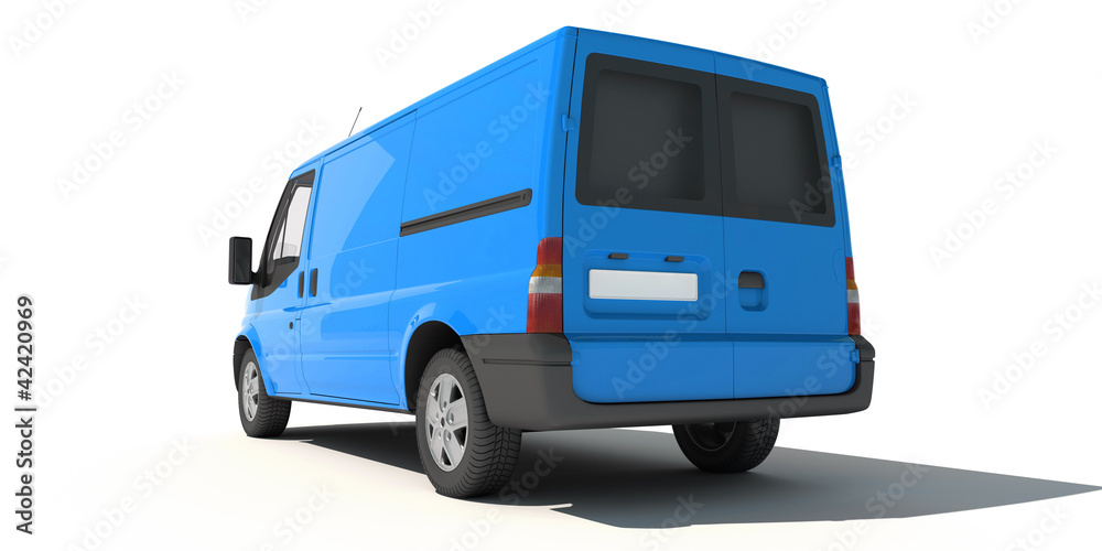 Rear view of blue van