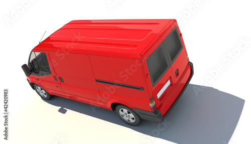 Aerial view of red van