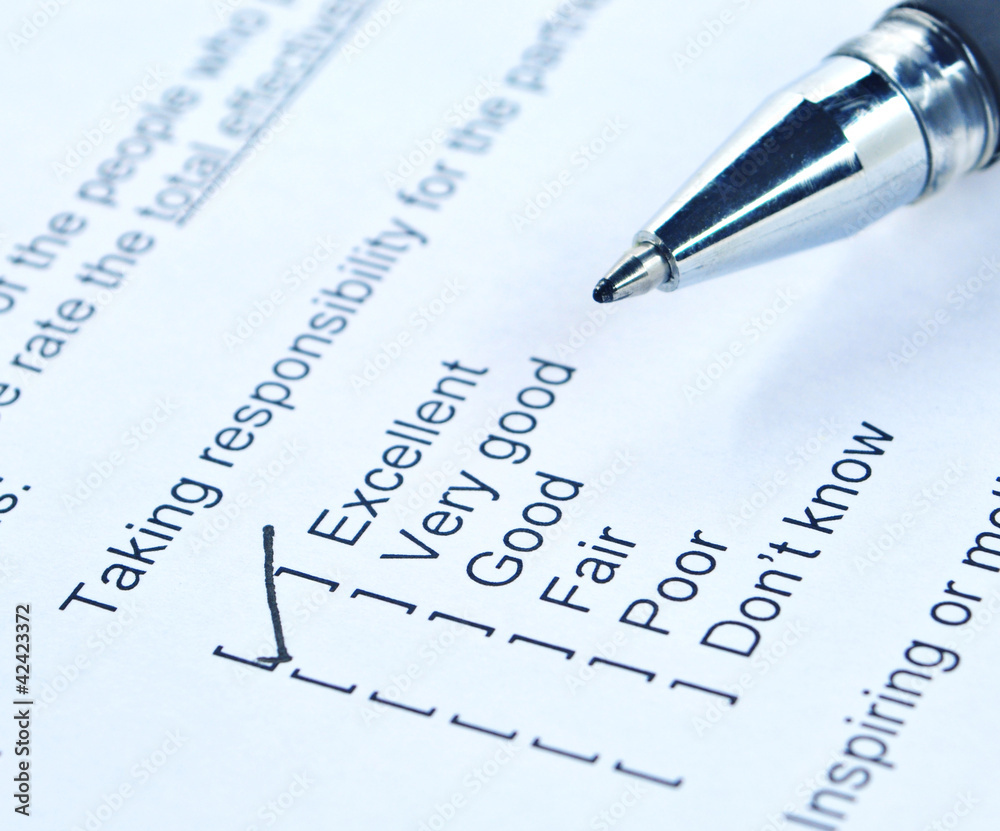 Pen tick on questionaire Pen tick on questionaire