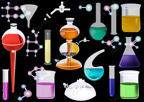 chemical glass collection isolated on black