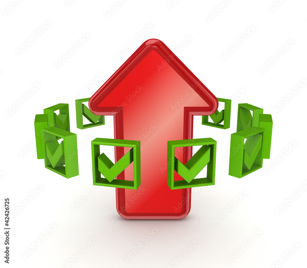 Green tick marks around red arrow. Green tick marks around red arrow.
