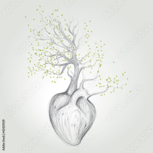 Tree with roots like heart / Surreal vector sketch