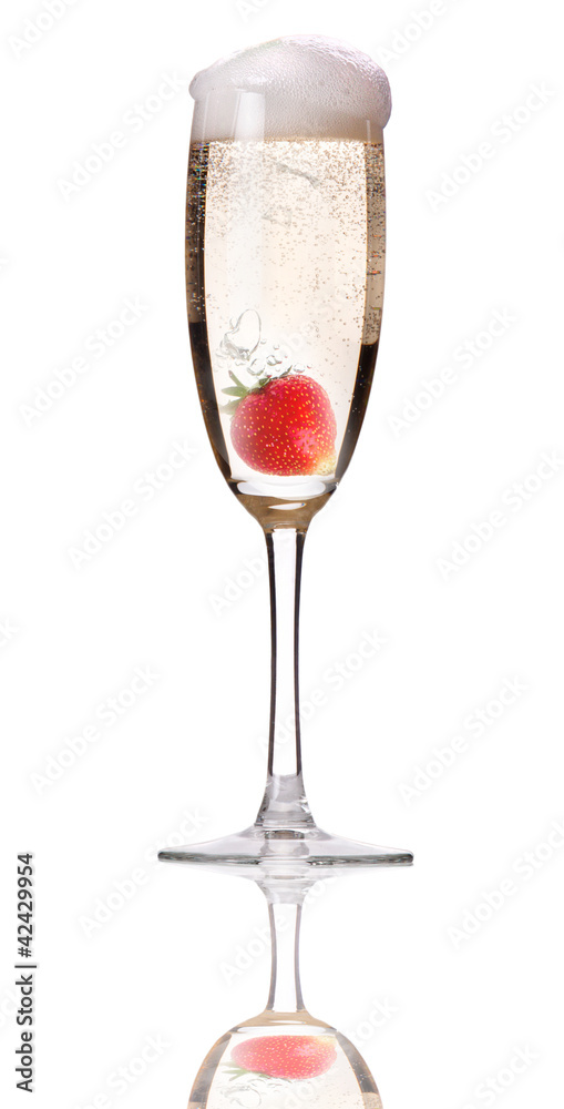 Champagne with strawberry - christmas cocktail Champagne with strawberry - christmas cocktail