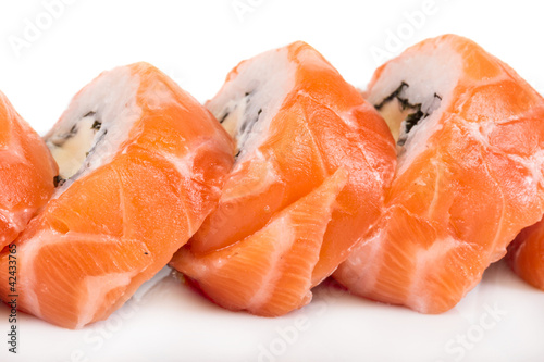 Japanese sushi traditional japanese food.Roll made of salmon, re