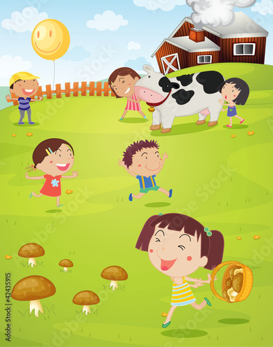 kids playing on green lawn