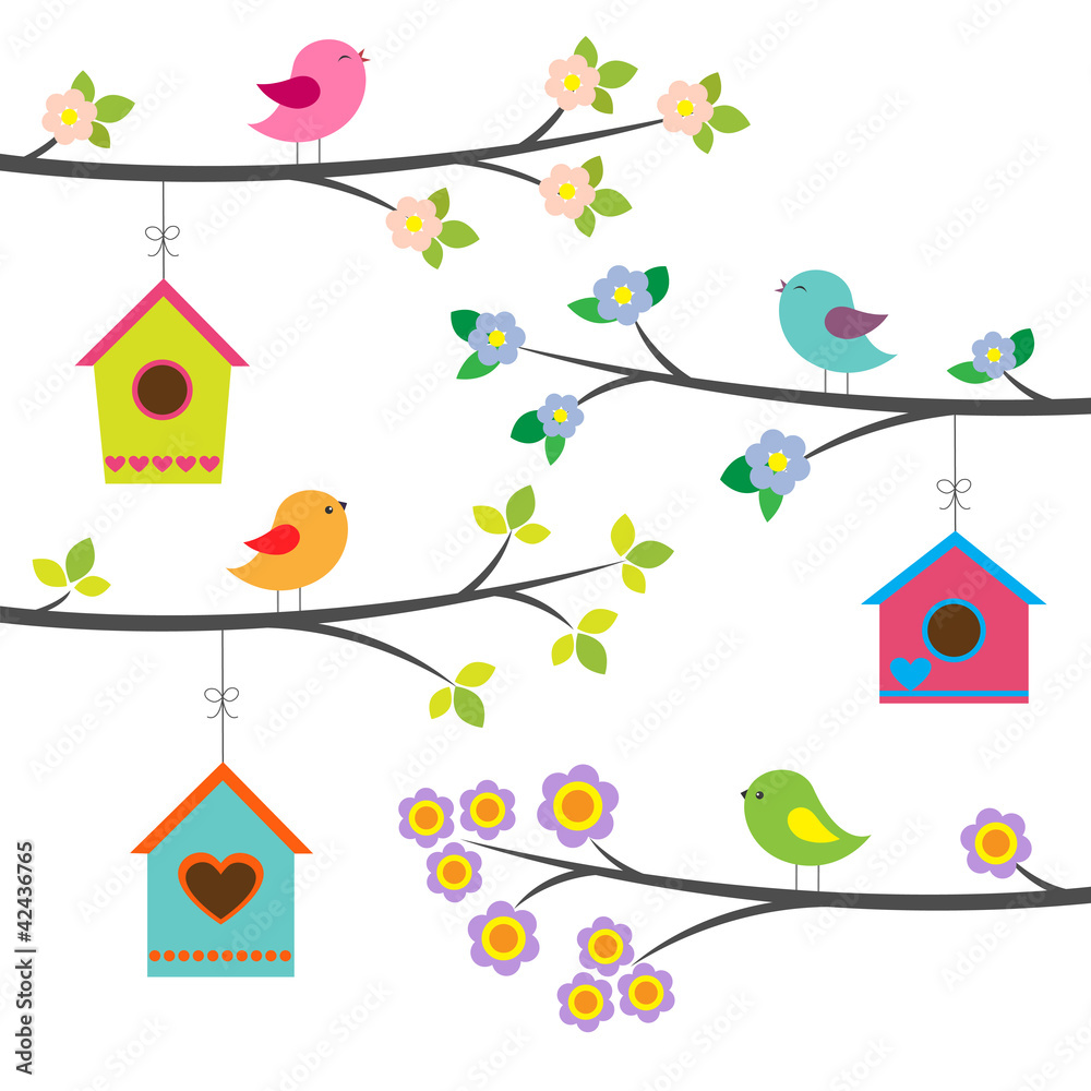 Obraz premium Birds and birdhouses. Vector set