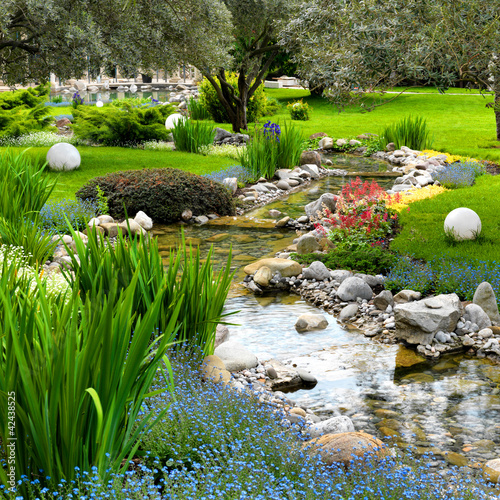 garden with pond in asian style