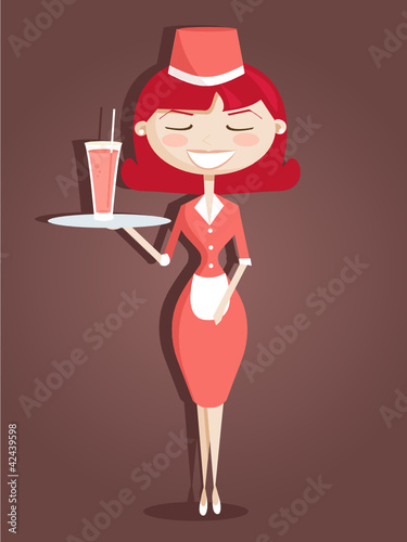 Retro cartoon waitress, vector illustration