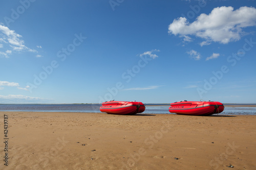 Two red inflatable lifeboats