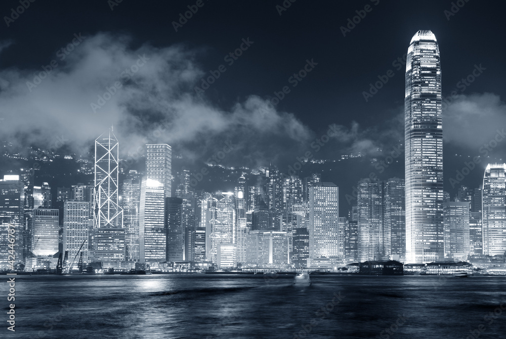 Hong Kong skyline black and white