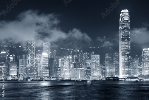 Hong Kong skyline black and white