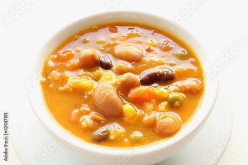 Vegetables and beans pumpkin soup