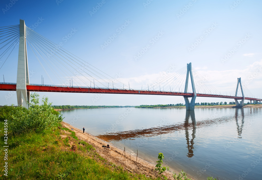 Fototapeta premium Murom cable bridge through Oka River