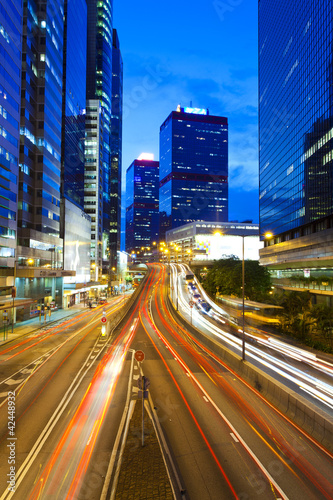 Hong Kong at night, traffic in city.