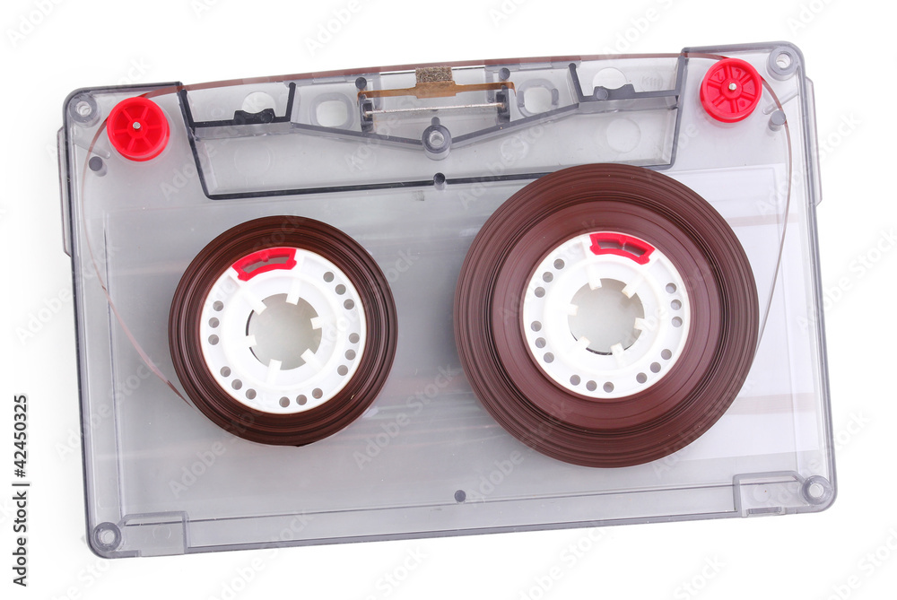 Audio cassette with color label isolated on white Audio cassette with color label isolated on white