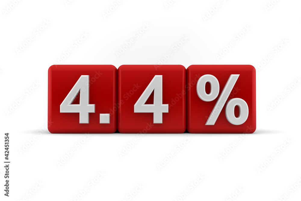 4.4 percent in white numbers on red cubes 4.4 percent in white numbers on red cubes