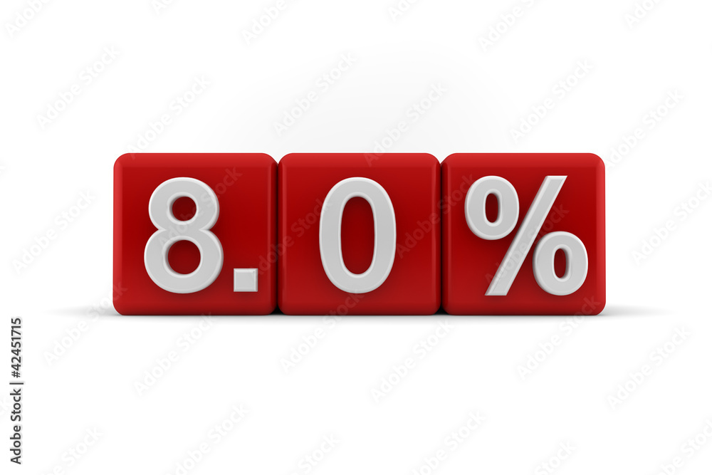 8.0 percent in white numbers on red cubes 8.0 percent in white numbers on red cubes
