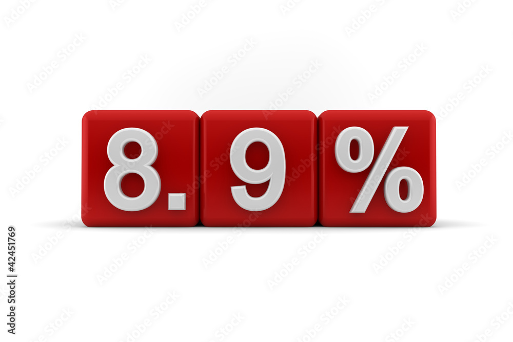 8.9 percent in white numbers on red cubes 8.9 percent in white numbers on red cubes