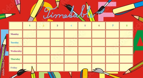 school timetable, red background
