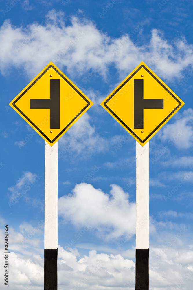Left and right junction road signpost Left and right junction road signpost