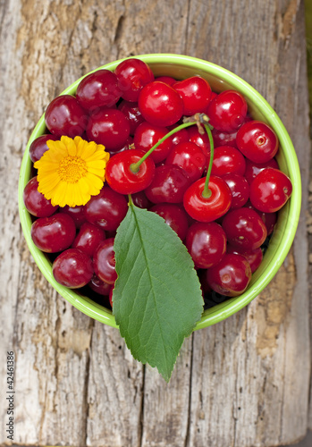 Cherry on the old wooden background