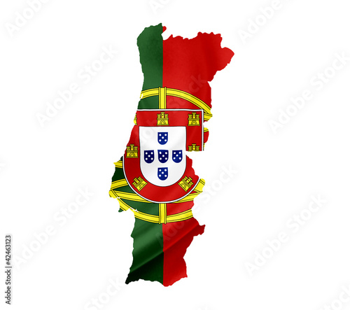 Obraz na plátně Map of Portugal with waving flag isolated on white