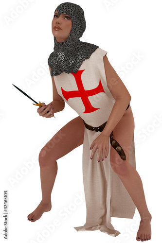 Woman in metal coif and templar tabard