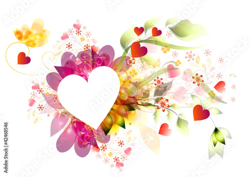 Beautiful vector frame heart with floral composition