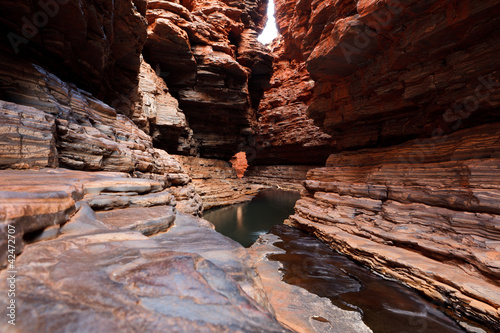 Water flowing deep below in gorge