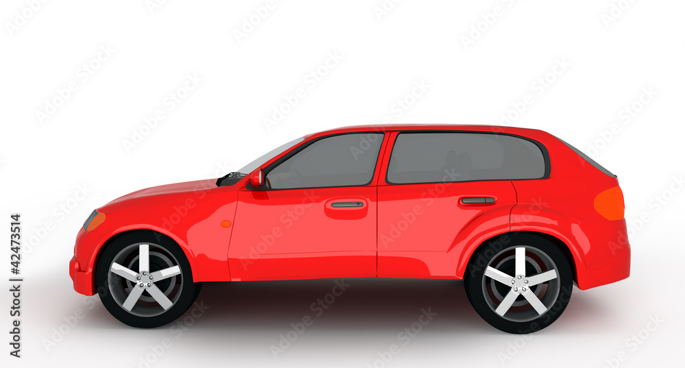 concept of the red crossover car isolated on a white