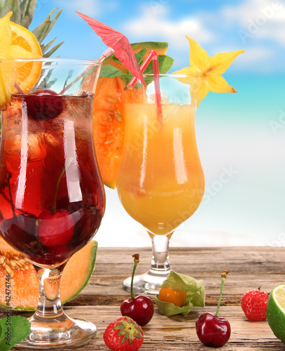 Fruit cocktail on the beach