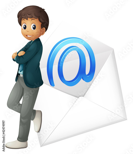 a boy with mail envelop