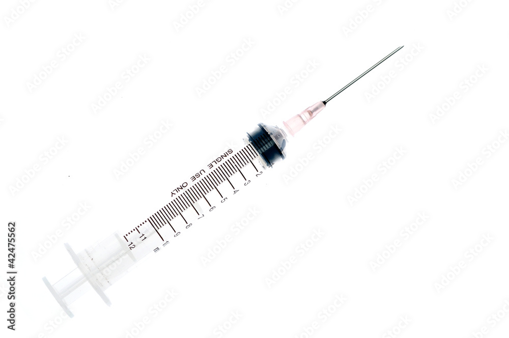 Plastic syringe with hypodermic needle isolated Plastic syringe with hypodermic needle isolated