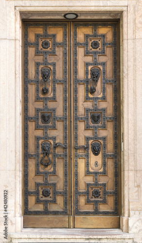 wooden door with leon, St. Stephen's Basilica photo