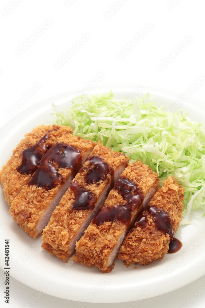 Japanese pork cutlet on white background