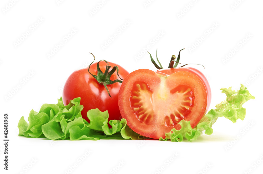 Tomato vegetable and lettuce salad isolated on white background Tomato vegetable and lettuce salad isolated on white background