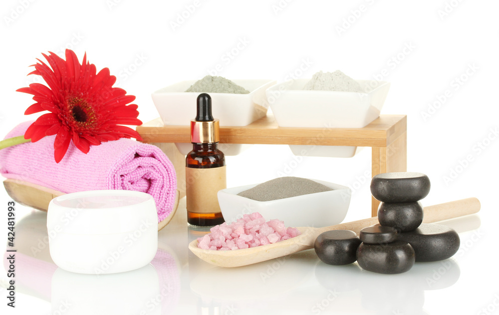 cosmetic clay for spa treatments on white background cosmetic clay for spa treatments on white background
