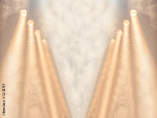 Spotlight arrangement from ceiling to the stage