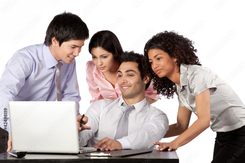 Businessman and Businesswoman Using Laptop Businessman and Businesswoman Using Laptop