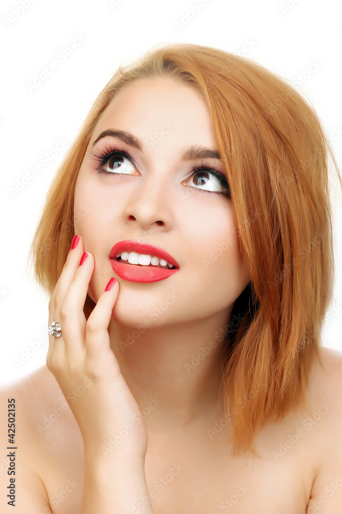 portrait of sexy young woman with glamour make up and red portrait of sexy young woman with glamour make up and red