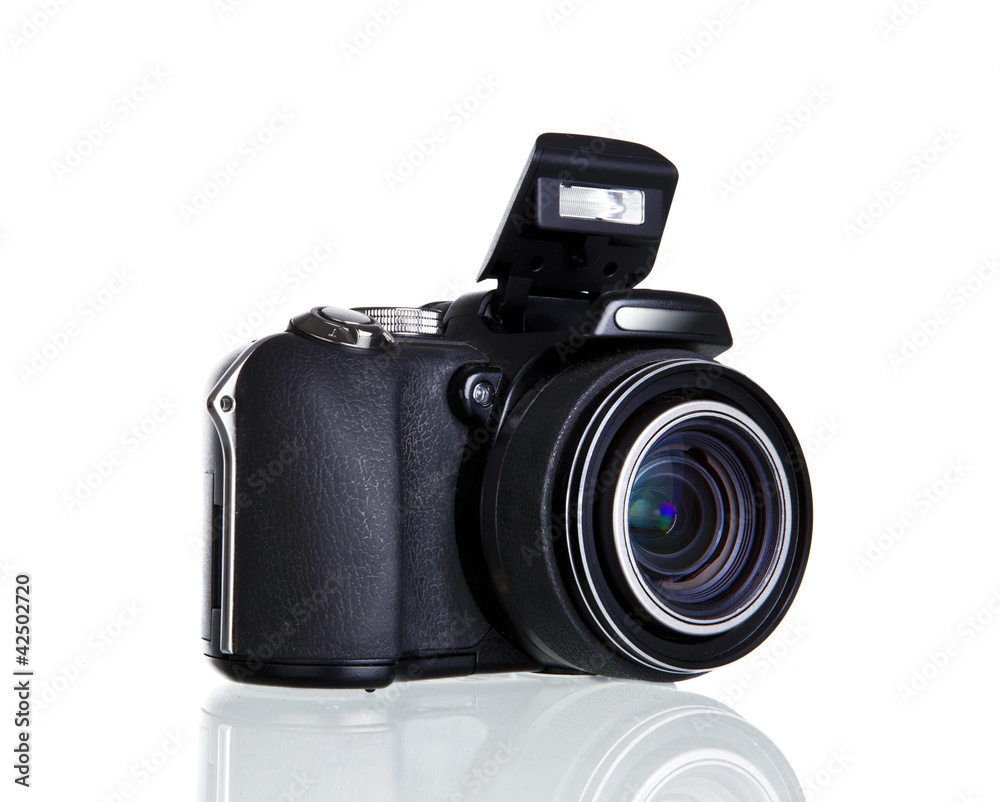 camera with mirror image isolated over white camera with mirror image isolated over white