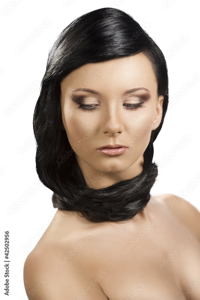 beautiful brunette girl looks down beautiful brunette girl looks down