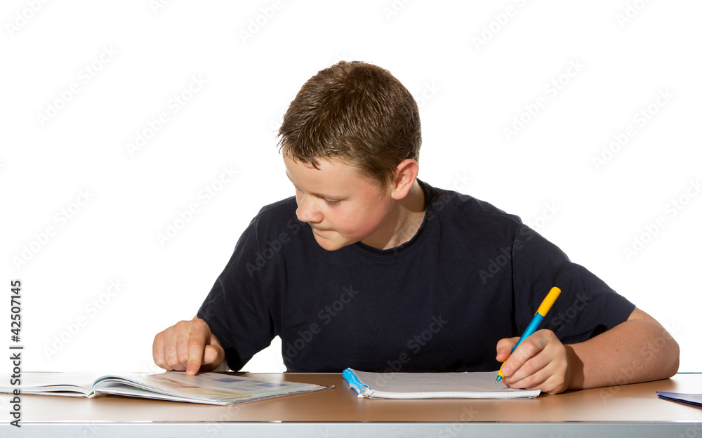 Teenage boy concentrating on his studies Teenage boy concentrating on his studies
