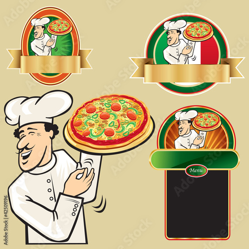 label pizza restaurant with chef