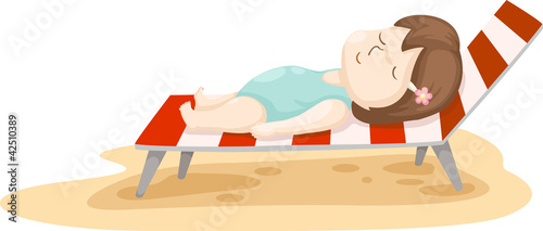 girl on beach bed vector illustration on a white background