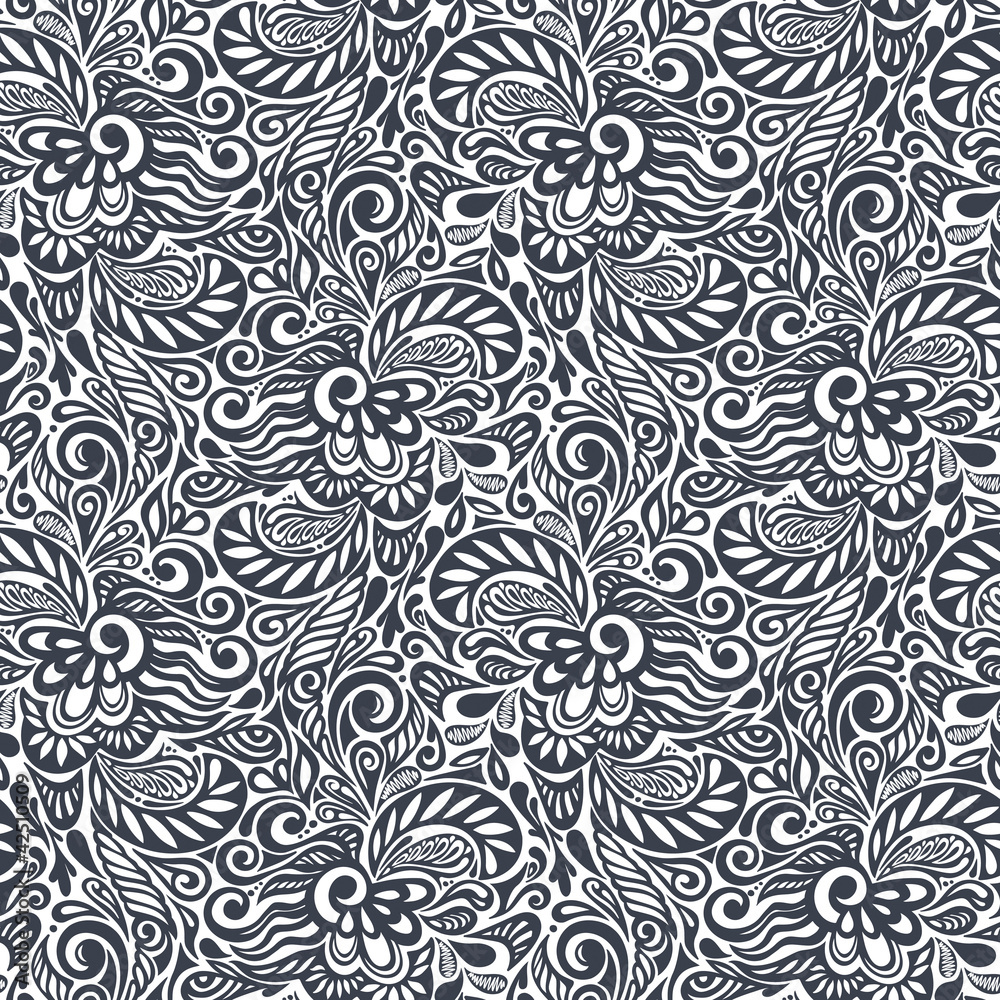 Fototapeta premium Seamless abstract curly floral pattern