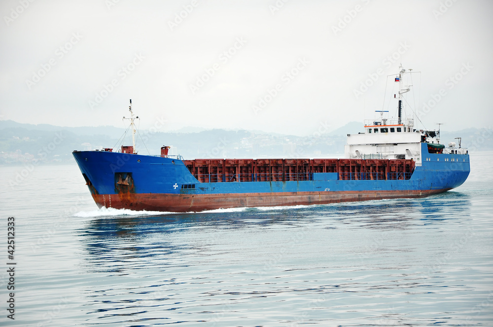 Fototapeta premium The cargo ship on coast Sochi in a fog