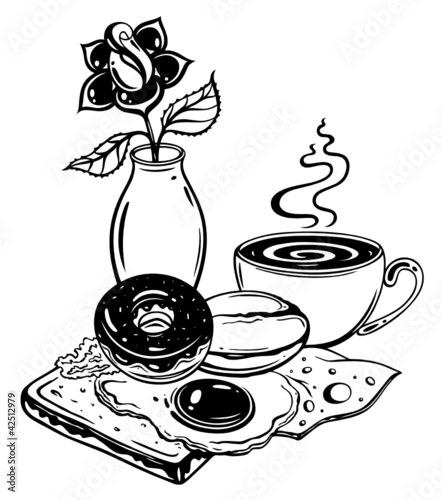 Frühstück, Frühstücks Set, vector, schwarz