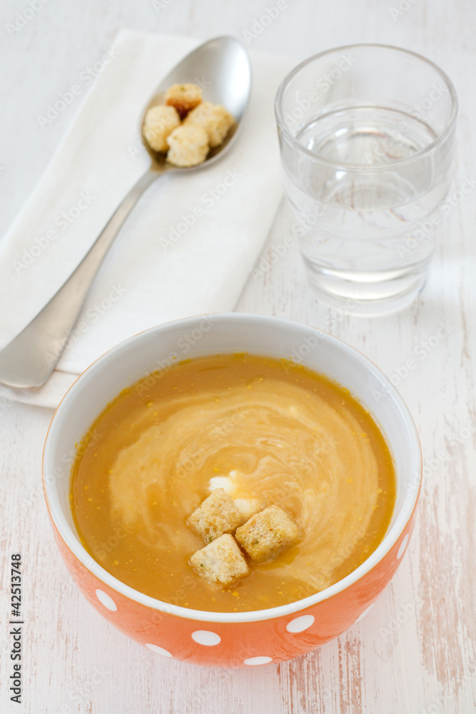 vegetable soup with sour cream on the bowl vegetable soup with sour cream on the bowl