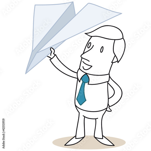 Geschäftsmann, Papierflugzeug, in der Hand haltend